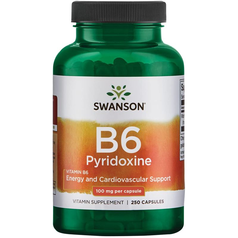 Swanson B6 Pyridoxine - Vitamin Supplement Promoting Cardiovascular Health &amp; Energy Metabolism - Natural Formula Promoting Overall Wellness - (250 Capsules, 100mg Each)
