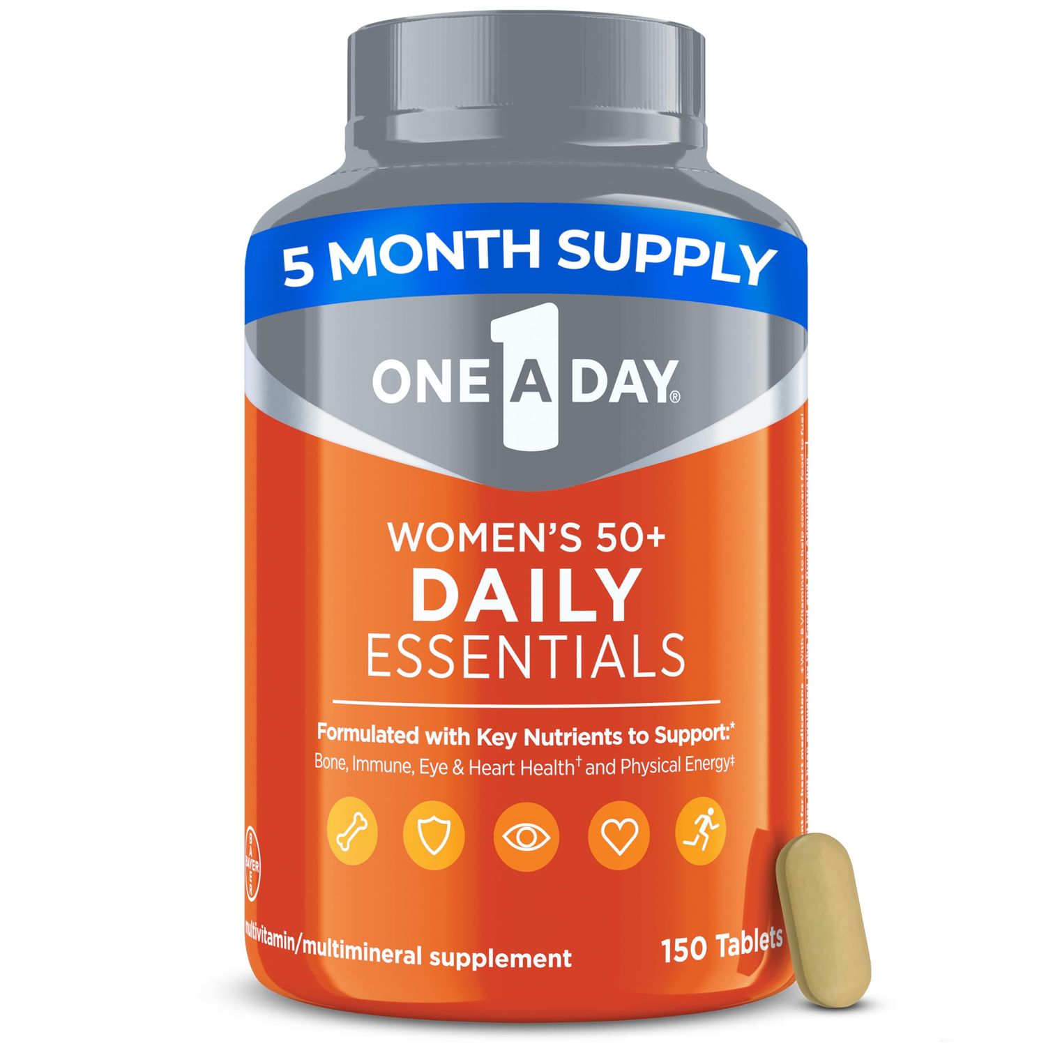 One-A-Day Multivitamin for Women 50+ Daily Essentials | Vitamins for Women 50 Plus to Support Eye, Immune Health &amp; Physical Energy | Women&#39;s Multivitamin with Vitamin C &amp; Vitamin D, 150 Count