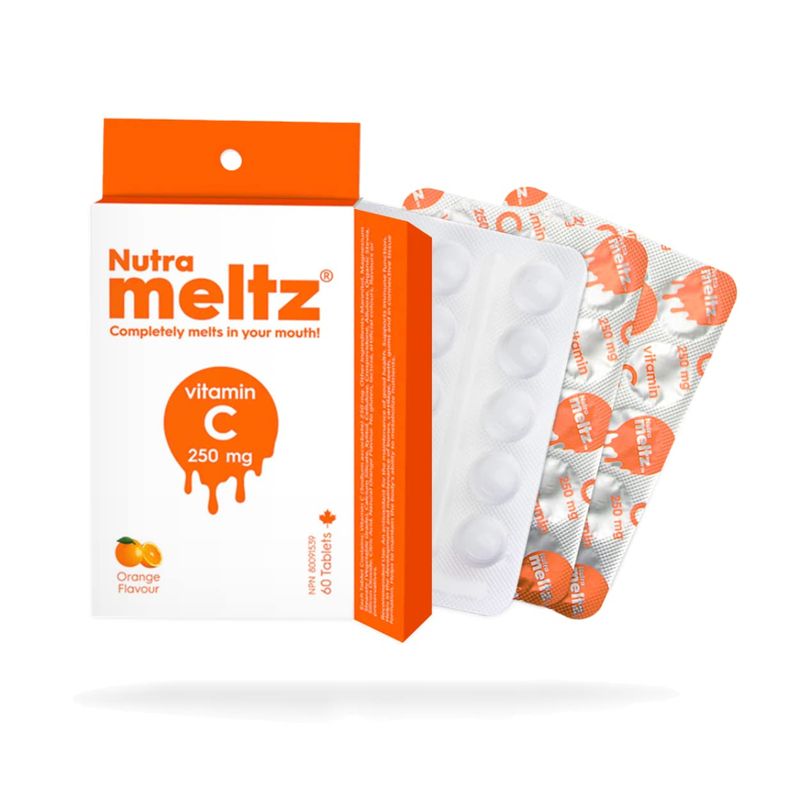 Nutra meltz Vitamin C 250mg Tablets - Supports Immune Health, Maintains Healthy Bones &amp; Teeth Quick Dissolving Tablets for Vitamin Deficiency - Orange Flavor (60 Vitamin C Tablets)