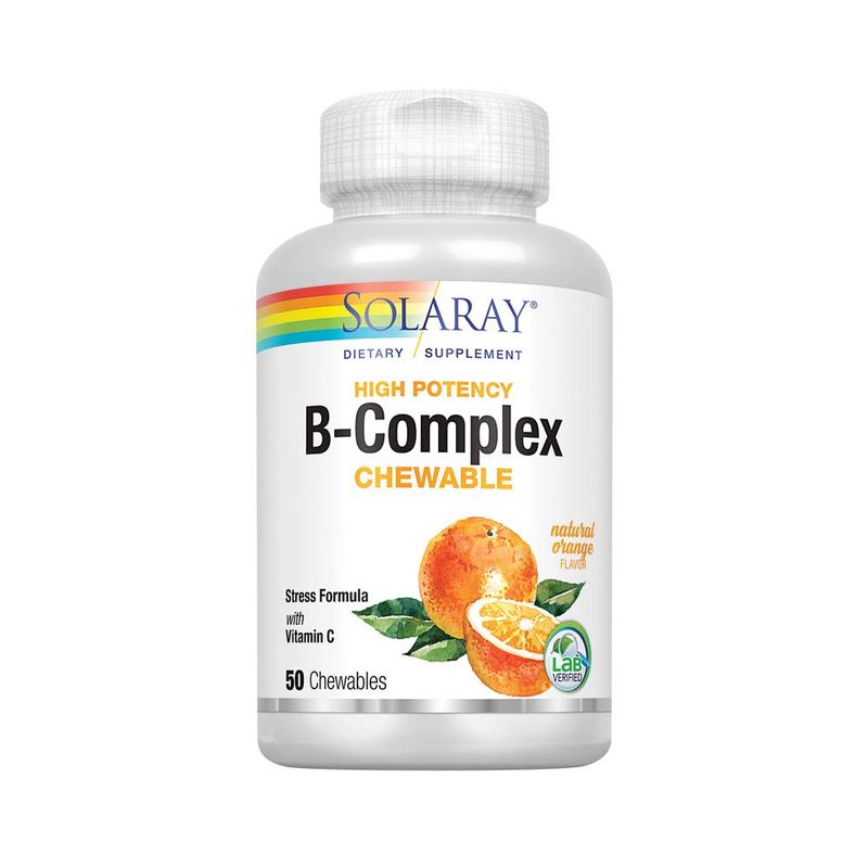 Solaray Vitamin B-Complex 250mg Natural Orange Flavor | Healthy Hair, Skin, Immune Function &amp; Metabolism Support | Lab Verified | 50 Chewables