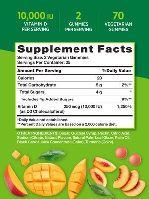 Nature's Truth Vitamin D3 Gummies | 10000 IU | 70 Count | Peach Mango Flavor | Vegetarian, Non-GMO &amp; Gluten Free Supplement