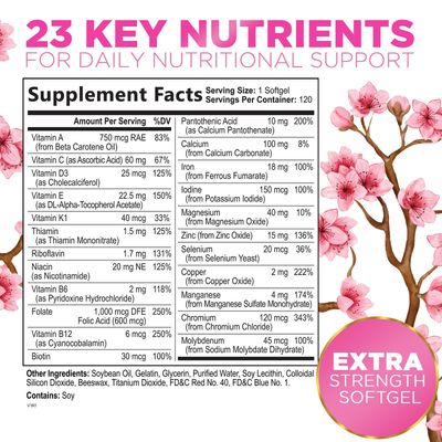 Multivitamin for Women with Iron - Daily Vitamins for Women's Immune Support and Overall Health - Womens Complete Daily Multivitamin with Vitamin A, B, C, D, E, Calcium and Magnesium - 120 Softgels