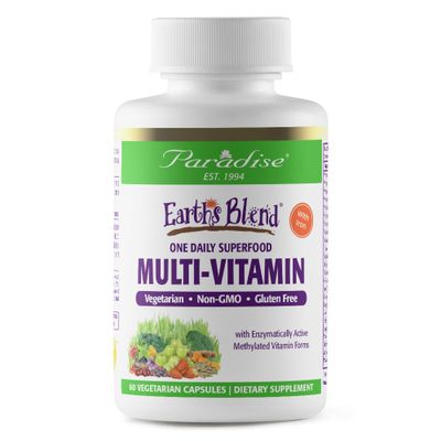 Paradise Herbs Earth&#39;s Blend Women&#39;s Once Daily Multivitamin with Iron, 48 Organic Superfoods, Probiotics, Antioxidants, Vitamins A, B12, C, D, K2, 60 Capsules