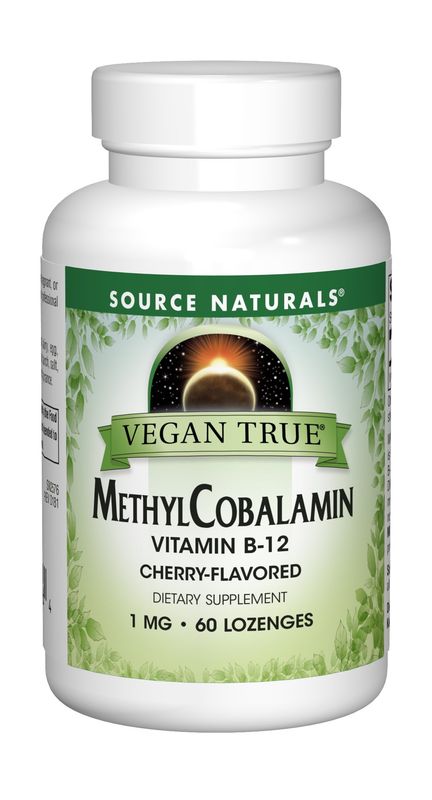 Source Naturals Vegan Methyl Cobalamin, Vitamin B-12 Cherry Flavored Dietary Supplement, 1 Mg - 60 Lozenges