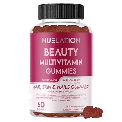 Beauty Multivitamins - Hair Skin and Nails Gummies with 6000mcg Biotin &amp; PABA. Biotin Collagen Gummies w/ Daily Multivitamin for Women &amp; Men. Hair Skin and Nails Vitamins, 30 Servings - Halal Vitamins