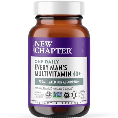 New Chapter Men&#39;s Multivitamin 40 Plus for Energy, Heart, Prostate + Immune Support with Fermented Nutrients - Every Man&#39;s One Daily 40+, Made with Organic Vegetables &amp; Herbs, Non-GMO - 96 ct