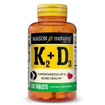 MASON NATURAL Vitamin K2 + D3, 100-Day Supply, with Calcium for Normal Bone and Muscle Support, Tablets