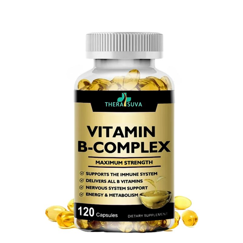TheraSuva Vitamin B-Complex + CoQ10 + Vitamin C - Max Strength Supplement for Energy, Metabolism Support, 120 Softgels, 60 Day Supply