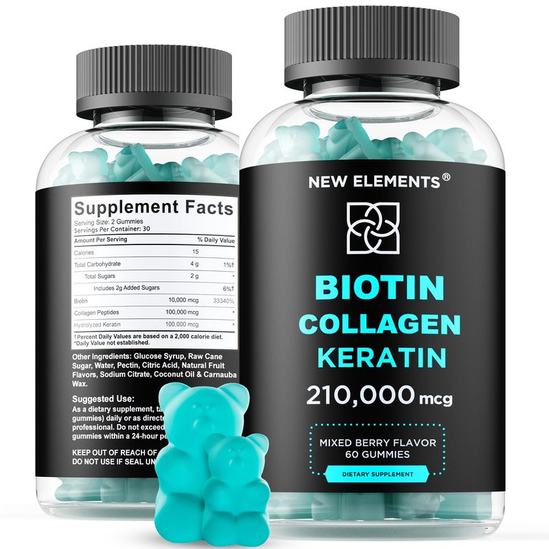 Biotin Gummies with Keratin &amp; Collagen Peptides - Advanced Supplement for Hair Growth Treatment for Men &amp; Women Hair Skin and Nails Vitamins - Biotin 10000mcg | Keratin 100000mcg | Collagen 100000mcg