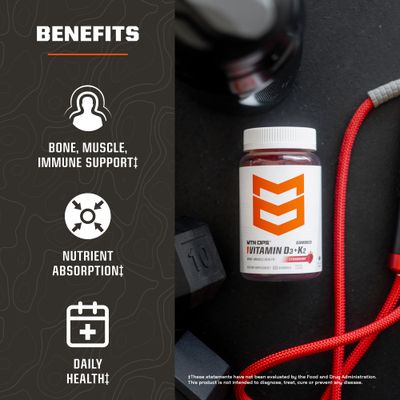 MTN OPS Vitamin D3 K2 Gummies | 5000 IU Vitamin D3 and Vitamin K2 MK7 | Naturally Gluten-Free with Natural Strawberry Flavor | 60 Soft-Chew Gummies as 60 Servings per Container