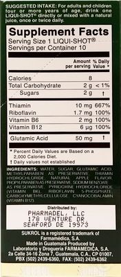 Sukrol Liquid Shot Dietary Supplement 10 Units - Suplemento Multivitaminico (Pack of 1)