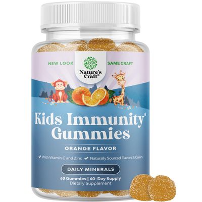 Kids Immunity Support Gummies - Delicious Vitamin C with Zinc and Echinacea Immune Booster Gummies for Kids - Vegan Gluten Free and Gelatin Free Chewable Gummy Vitamin Supplement for Children