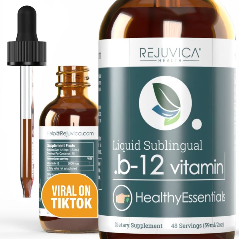 Essential B-12 Liquid B12, Supports Energy and a Healthy Nervous System - Convenient Liquid Dropper Absorbs Fast &amp; Tastes Great