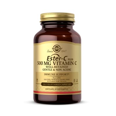 Solgar Ester-C Plus 500 mg Vitamin C (Ascorbate Complex), 100 Vegetable Capsules - Gentle &amp; Non Acidic - Antioxidant &amp; Immune Support - Non GMO, Vegan, Gluten Free, Kosher - 100 Servings