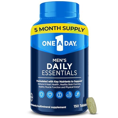 One A Day Mens Multivitamin Daily Essentials, Multivitamin for Men Tablet, Supports Healthy Muscle Function, Physical Energy, and Immune Health with Vitamin B12, Vitamin C, and Zinc, 150 Count