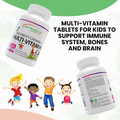 NutraBulk Childrens Chewable Multi-Vitamins - Promotes Overall Development - USA Made Vitamins for Kids to Support Immune System & Bones |Gluten Free Cherry Flavored 250 Tablets