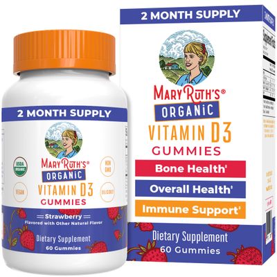 MaryRuth Organics Vitamin D3 Gummies | 1000 IU | USDA Organic | Immune Support| Bone Health | Muscle Function | for Adults &amp; Kids Ages 2+ | Vegan | Gluten Free | 2 Month Supply | 60 Count