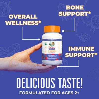 MaryRuth Organics Vitamin D3 Gummies | 1000 IU | USDA Organic | Immune Support| Bone Health | Muscle Function | for Adults &amp; Kids Ages 2+ | Vegan | Gluten Free | 2 Month Supply | 60 Count