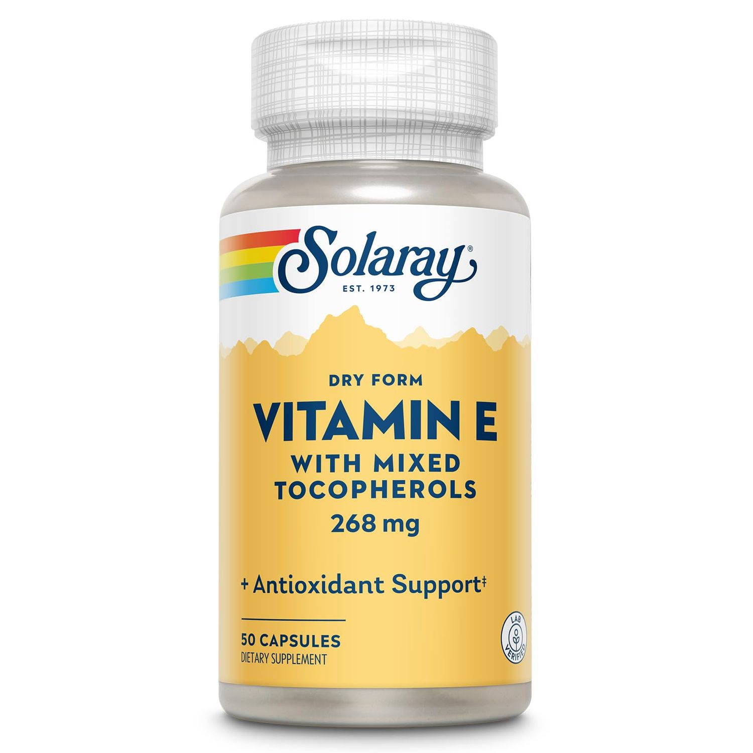 SOLARAY Vitamin E 400 IU (268mg), Dry Form with Mixed Tocopherols Vitamin E - Antioxidant Supplement, PMS and Menopause Support - 60-Day Guarantee, Lab Verified - 50 Servings, 50 Capsules