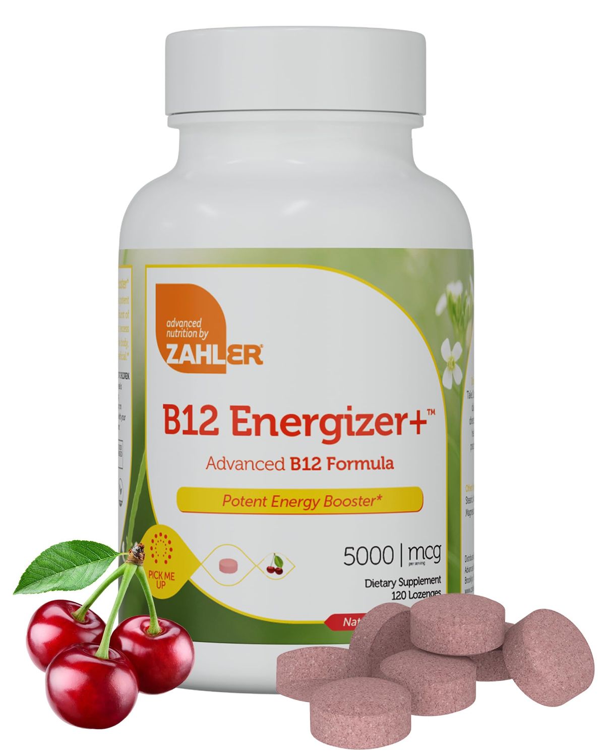 Zahler Energizer+ Vitamin B12-5000 mcg Vitamin B12 - Natural Cherry Flavor Dissolvable Lozenges - Kosher Gluten Free Non-GMO B12 Vitamins 5000 mcg, Energy Boost, Made in USA (180 Count)