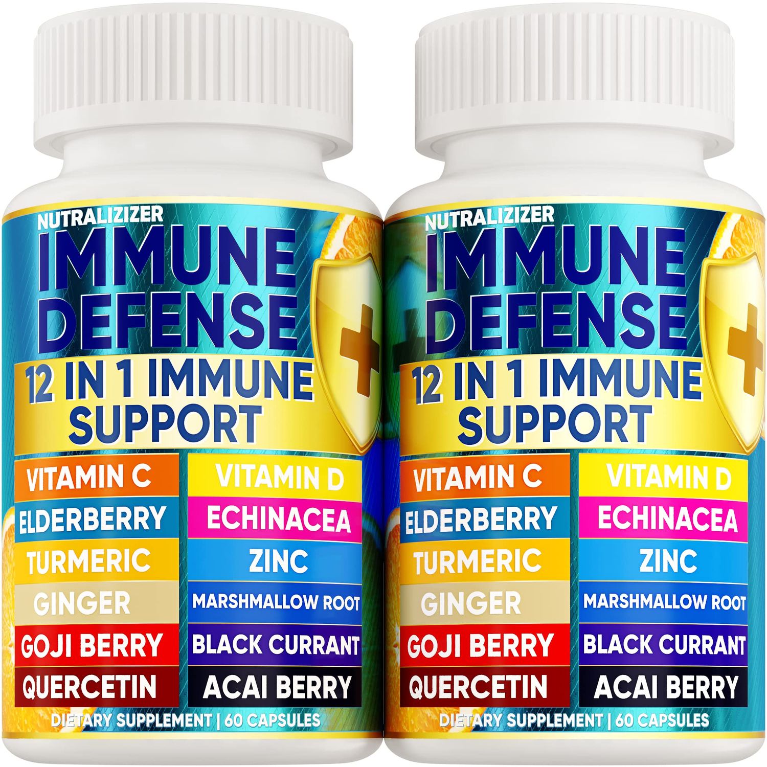 12 in 1 Premium Immune Defense Vitamins - Immune Supplement w/ Vitamin D3 5000 IU Vitamin  1000mg Zin 50mg - Luxe Choice for Premium Immune Support - With Echinacea Elderberry and Ginger - 120 Caps