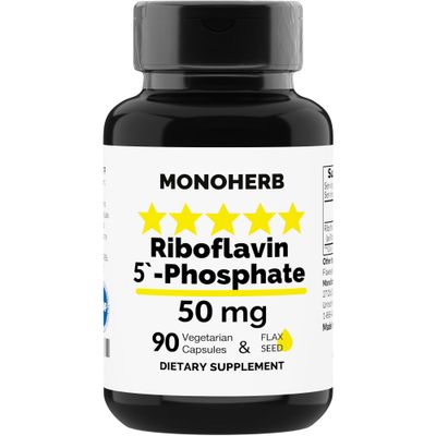 MONOHERB Riboflavin 5&#39;-Phosphate 50 mg - 90 Vegetarian Capsules - Bioactive Vitamin B2 - Made in USA