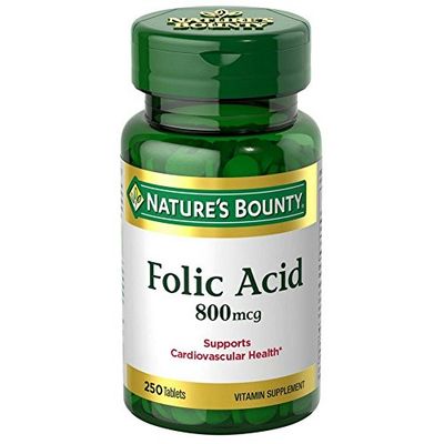 Nature&#39;s Bounty Folic Acid 800 mcg Tablets Maximum Strength 250 ea