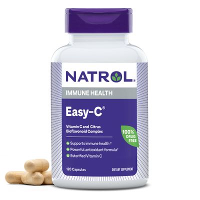 Natrol Easy-C Immune Health, Dietary Supplement, Supports Immune Health with Vitamin C and Bioflavonoids, Veggie Capsules, 500 mg, 120 Count