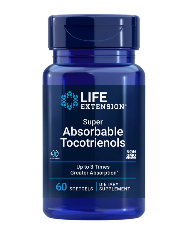 Life Extension Super Absorbable Tocotrienols, Vitamin E as D-Alpha tocopherol, Mixed tocotrienols, Support Hair Growth, Brain Function, Gluten-Free, Non-GMO, 60 softgels