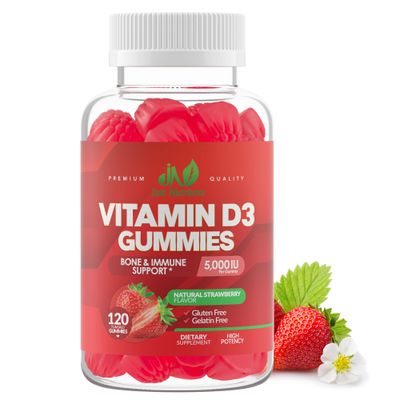 Vitamin D3 5000IU / 10,000IU Gummies for Adults &amp; Kids (120 Count) - Immune System, Bone &amp; Joint Support - Gluten-Free, Non-GMO, 100% Vegetarian, Great Tasting Strawberry Flavor - 4 Month Supply