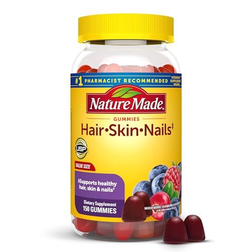Nature Made Hair Skin and Nails with Biotin 2500 mcg, Dietary Supplement for Healthy Hair, Skin &amp; Nails Support, 150 Gummies, 75 Day Supply