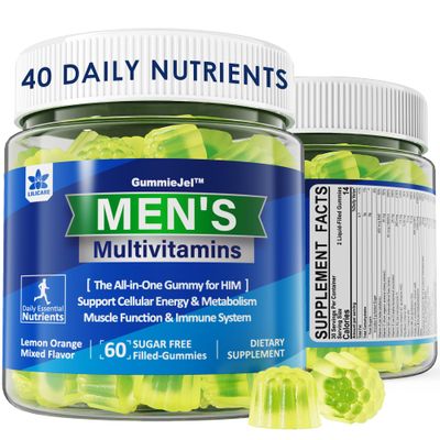 Mens Multivitamins Gummies, Multiminerals, Vegan Omega 3, CoQ10, Probiotics, Daily Mens Vitamins A C D3 E B6 B12, Methylated Multivitamin for Men - Energy, Immunity, Sugar Free, Vegan (No Iron) 60 Cts