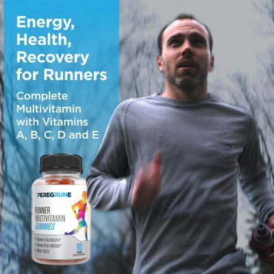 PEREGRUNE Runner Multivitamin Gummies - Daily Vitamin for Running with Vitamins A, C, D, E, and B Complex - 50% Less Sugar - Antioxidants, Recovery, Endurance, and Energy Gummy - Certified Running Sup