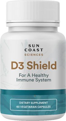Sun Coast Science Sciences D3 Shield - Vitamin D3 5000 IU for Immune Support and Bone Health 60 Vegetarian Capsules K2 with 180mg Calcium Carbonate Maximum Absorption