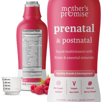 Mother&#39;s Promise Prenatal &amp; Postnatal Multivitamin for Women | Sugar Free Liquid Prenatal Vitamins for Women with Folate, Choline &amp; Organic Fruits for Preconception, Pregnancy &amp; Nursing | Vegan