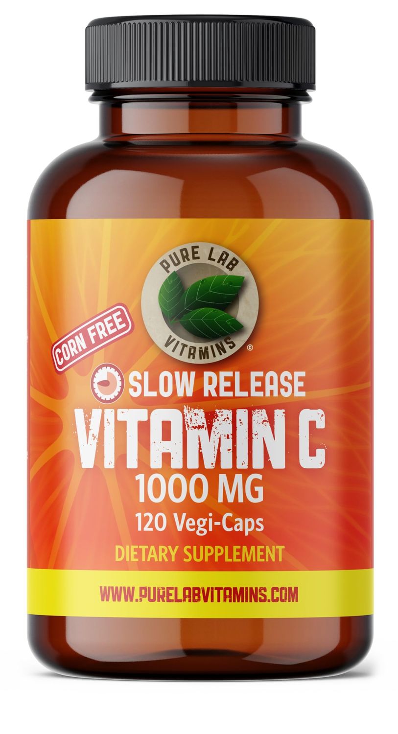 Pure Lab Vitamins Vitamin C 1000 mg - Tapioca Source - 120 Vegi DRC Caps (DRC - Delayed Release caps) Corn Free Made in Canada