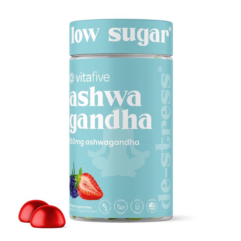 vitafive Ashwagandha Gummies with Vitamin B12, Ashwagandha Gummies for Men and Women, Vegan, Gluten Free (50 Ct)