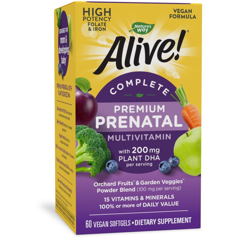 Nature's Way Alive! Complete Premium Prenatal Multivitamin for Women, Healthy Eye and Brain Development*, 60 Vegetarian Softgels