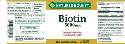Set of 2 Nature's Bounty Biotin 5000 mcg, 150 Softgels