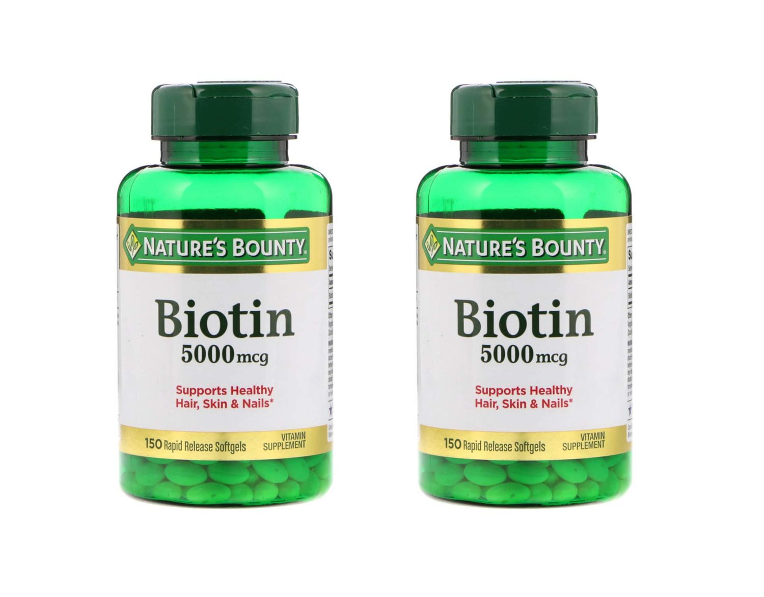 Set of 2 Nature&#39;s Bounty Biotin 5000 mcg, 150 Softgels