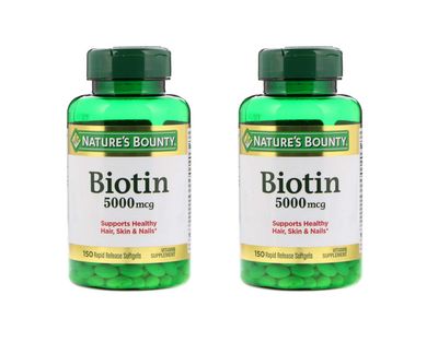 Set of 2 Nature&#39;s Bounty Biotin 5000 mcg, 150 Softgels