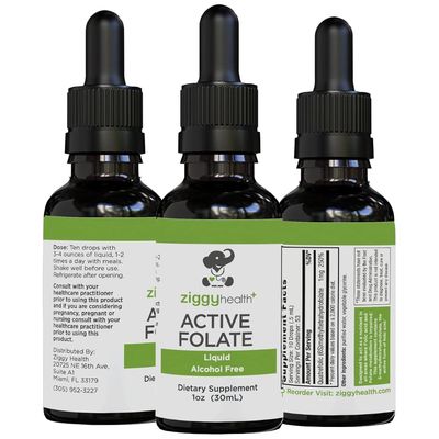 Active Folate Pure Liquid Extract Supplement - L-Methylfolate for Better Absorption, Brain Health, Improve Cellular Function, Support Immune System, Water Soluble B Complex, 1oz - by Ziggy Health