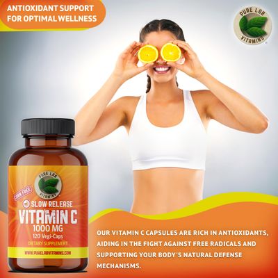 Pure Lab Vitamins Vitamin C 1000 mg - Tapioca Source - 120 Vegi DRC Caps (DRC - Delayed Release caps) Corn Free Made in Canada