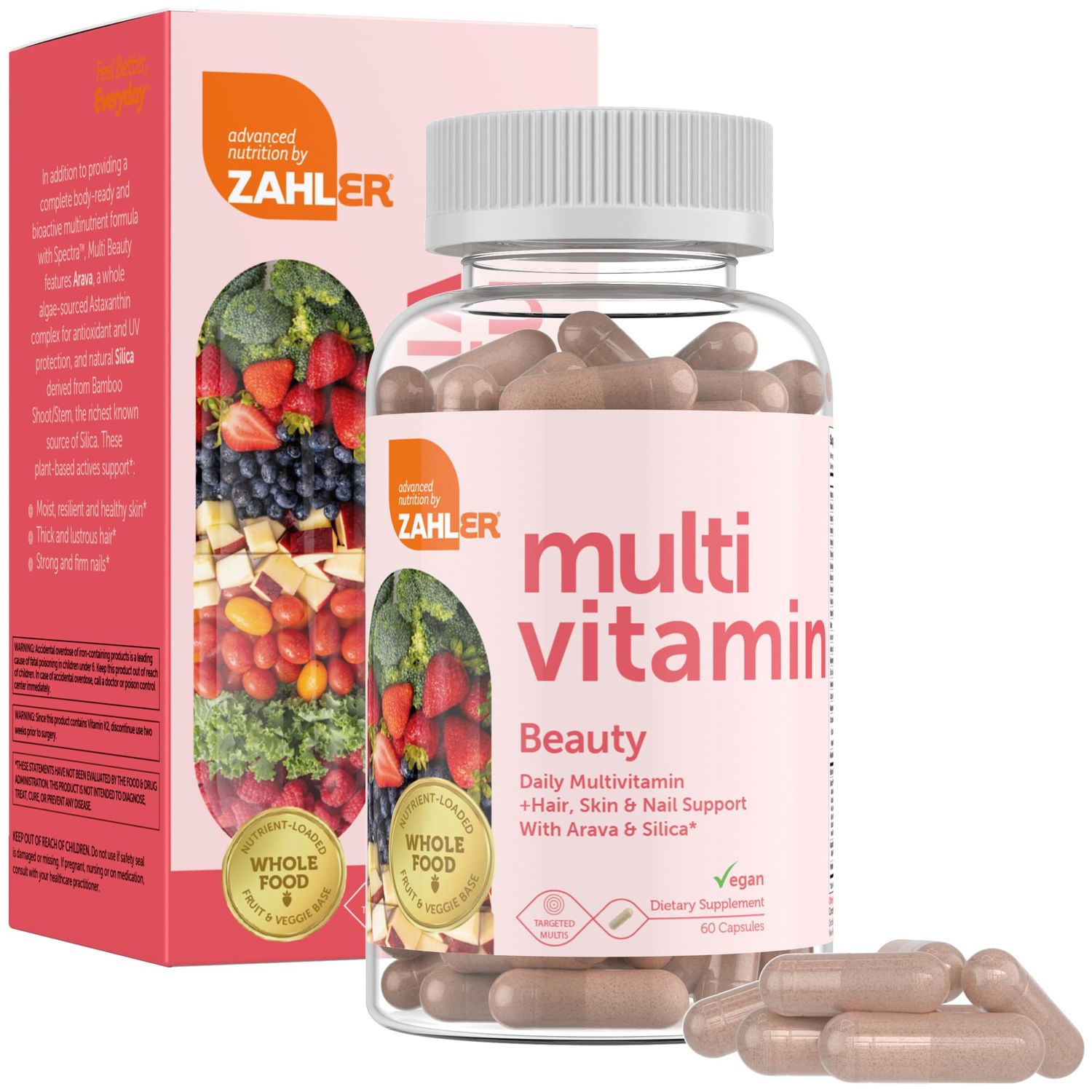 Zahler Multivitamin Beauty, Daily Multivitamin +Skin Hair and Nails Support, Multivitamin for Women and Men with Iron, Certified Kosher, 60 Capsules