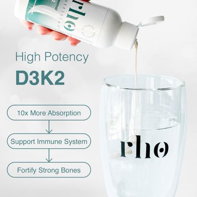 Rho Nutrition Liposomal D3K2 - Ultra High Absorption Liquid Vitamins D3 and K2 Supplement - Boosts Immune System &amp; Overall Health; Supports Strong Bones &amp; Muscles, and a Healthy Heart
