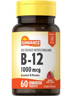 Sundance Vitamin B-12 1,000 mcg | 60 Fast Dissolve Tablets | As Methylcobalamin | Vegetarian, Non-GMO, and Gluten Free Supplement