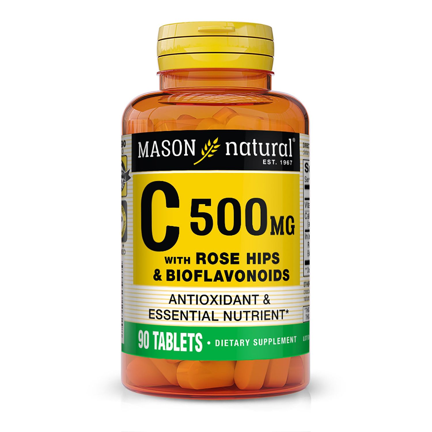 MASON NATURAL Vitamin C 500 mg with Rose HIPS and Bioflavonoids - Supports a Healthy Immune System, Antioxidant and Essential Nutrient, 90 Tablets