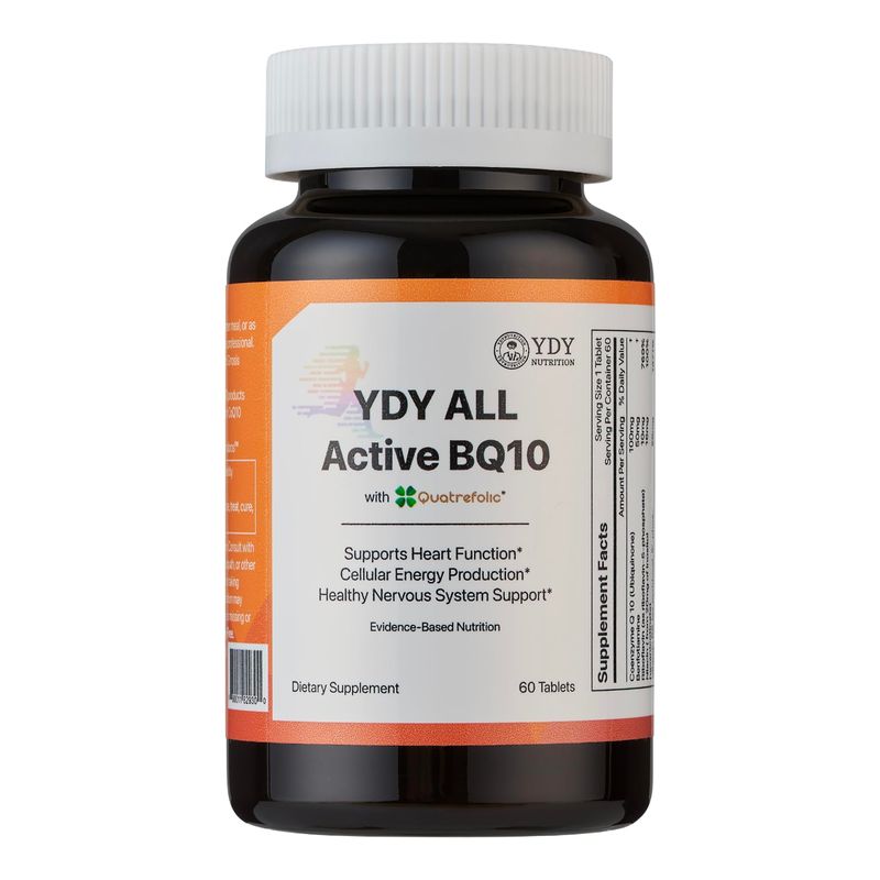 YDY All Active BQ10 - CoQ10 100mg, Vitamin B Complex (B1, B2, B3, B6, B7, B9, B12, Pantethine) - Supports Heart Health, Cellular Energy - 60 Tablets