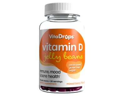 VitaDrops Vitamin D Jelly Beans, Supports Immune Health, Promotes Bone Health, Pectin Based, Vegan &amp; Gluten Free, Mixed Berry Flavor, 90 Jelly Beans, 30 Servings