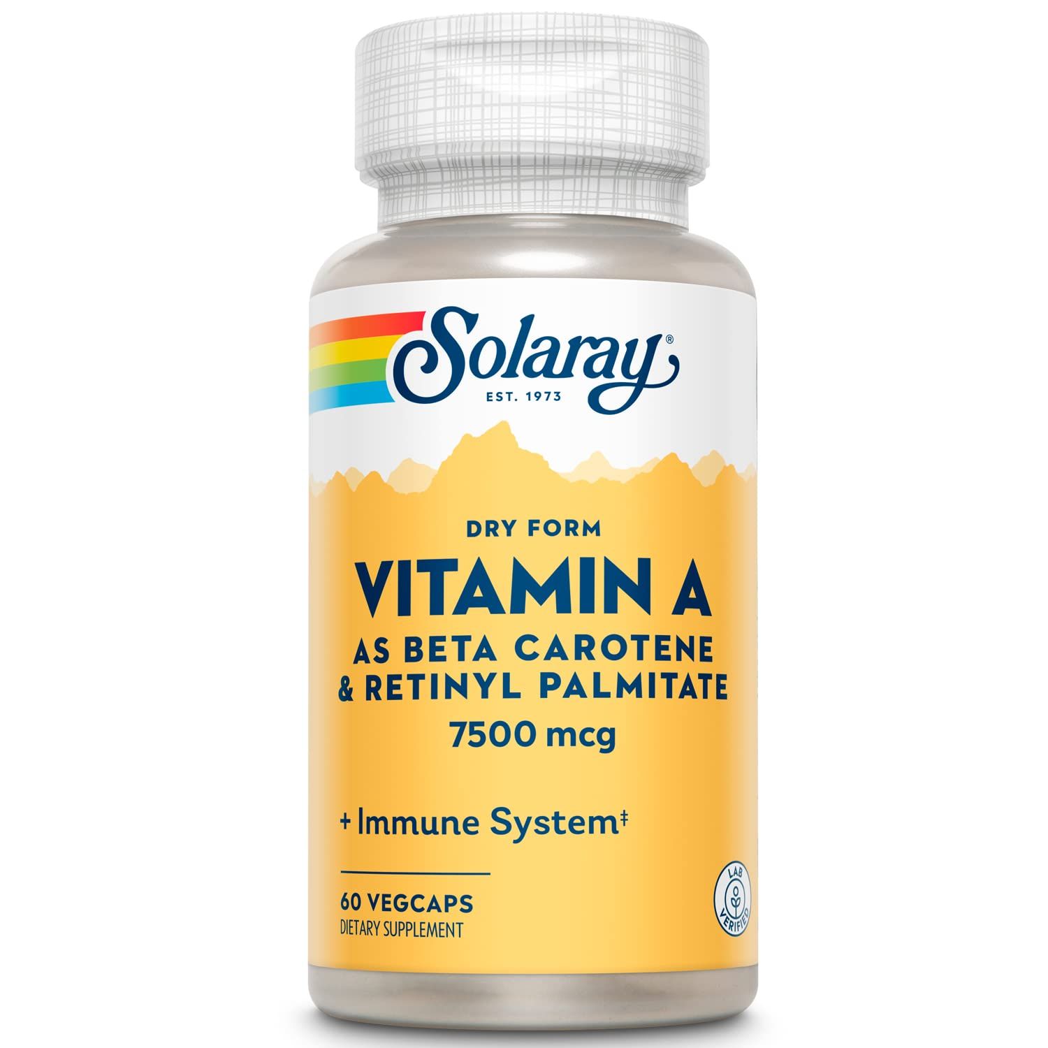 Solaray Dry Form Vitamin A - Vitamin A as 60% Beta Carotene and 40% Retinyl Palmitate with Carrot Powder - Eyes, Antioxidant Activity, and Immune System Support - 60 Servings, 60 VegCaps